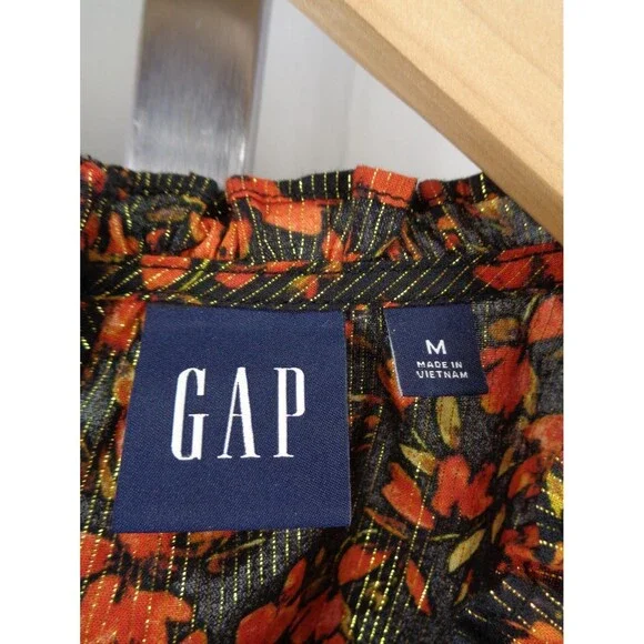 Gap Floral Metallic Ruffle Top Blouse Size Medium - Picture 12 of 14